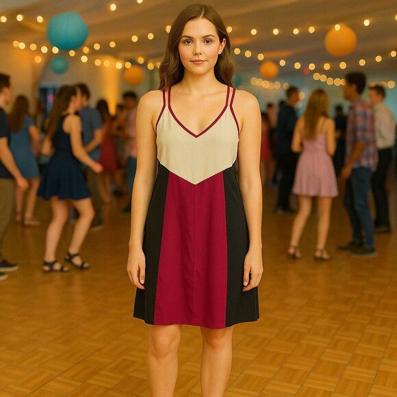 New Jay Godfrey Size 8 All Silk Color Block Dress Deep V-Neck Racerback USA - Picture 2 of 13